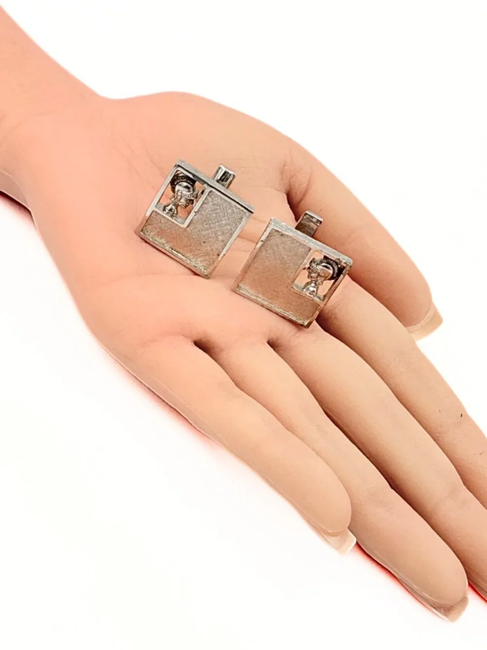 Sarah Coventry Designer Signed Textured Silver Plated  Spartan Head Cufflinks